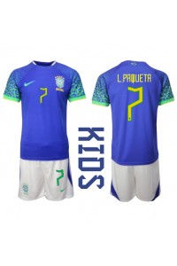 Brazilië Lucas Paqueta #7 Babytruitje Uit tenue Kind WK 2022 Korte Mouw (+ Korte broeken)